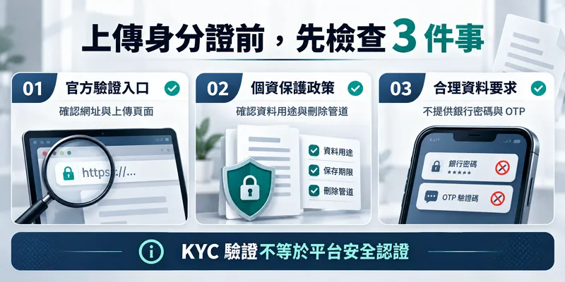 娛樂城 KYC 安全檢查清單，包含官方驗證入口、個資保護政策及敏感資料要求